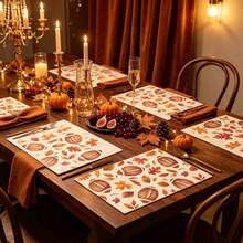 1/4/6pcs Autumn Series Football & Autumn Leaf Pattern Printed Placemats, Heat-Resistant Table Mats For Home Kitchen/Dining Table Protection, Kitchen Table Party Decor - Multicolor - View 3