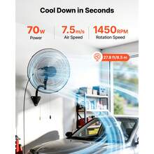 Wall Mount Fan, 20 In Wall Mounted Hanging Fan Oscillating, 3-Speed, Long Airflow Distance, Adjustable Rotation Angle, Mechanical Powerful For Industry, Commercial, Garage, Workshop, Gym, Black - 20 in - View 2