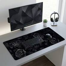 Black Rose Pattern Mouse Pad, Artistic Design Style, Large Desk Mat, Natural Non-Slip Rubber Base, Suitable For Work, Gaming, Office, Home, Women Friends, Back To School Gift, Gaming Mouse Pad, Desktop Accessories, Office Supplies, Desktop Decoration - A - View 9