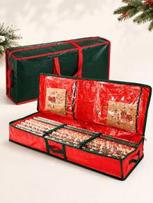 1pc Christmas Wrapping Paper Storage Bag, Large Capacity Gift Wrapping Storage Container With Transparent Pocket, Secure Tie, Reinforced Handle And Zipper, Foldable Holiday Storage Bag, Suitable For Wrapping Paper Rolls, Ribbons, Bows, Gift Bags And Supplies - Multi-color - View 8