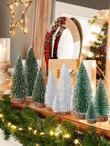 9pcs Mini Christmas Tree Artificial Christmas Decorations, Desktop Decor For Christmas Party, Holiday Home Handmade Decoration, Winter New Year Room Living Room Decor - Green - View 11