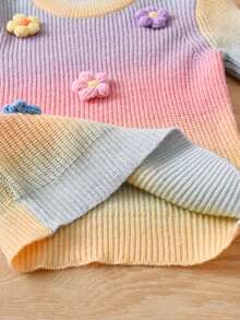 Girls Cute Gradient Color Embroidered Knit Pullover Sweater, Suitable For Vacation, Daily Wear, Spring, Autumn, Winter - Pink - View 9
