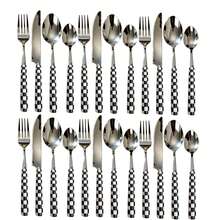 4/24pcs Unique Checkered Pattern Stainless Steel Tableware Set, Beautiful And Elegant Porcelain, Multiple Colors, Including Ceramic Handle Silverware, Creative Kitchen, Including Forks, Table Knife, Spoons, Dessert Spoon, Suitable For Daily Dining - Multicolor - View 19