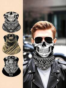 Fashionable Skull Print Sports Face Mask, Breathable Cycling Mask, Multi-Functional Face Mask. Unisex Knitted Neck Gaiter, Perfect For Cycling, Running, Tennis, Fishing And Other Outdoor Activities - Multicolor - View 2