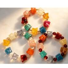 1pc Bohemian Style Macaron Colorful Random Color Transparent Resin Cat Eye Stone Bracelet And Set, Suitable For Vacation, Party, Gift, Wedding And Daily Wear - Red, White, and Gold 3-piece Bracelet Set - View 3