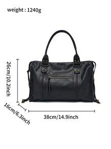 Dedoo Handbag Solid Color Synthetic Leather Braided Detail Front Pocket Vintage Style Daily Use For Women - Black - View 7