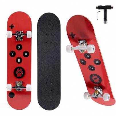 Skateboard For Beginners, Standard Complete Skateboard 31 Inch Double Kick Concave Deck With 7 Layer Maple Wood, Smooth Wheels & Bearings