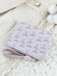 Fashionable Bow Printed Short Wallet, Foldable Buckle Portable Cash, Credit Card Tassel Decoration Wallet, Suitable For Carrying Around - Purple - View 3
