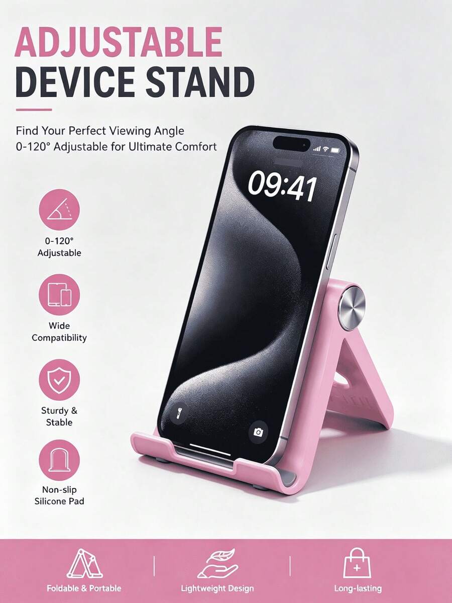 Pink / Blue Available, Foldable Portable Desktop Phone & Tablet Stand, Compact Lightweight Holder, Suitable For Restaurant, Bedroom, Bathroom And Outdoor Use - Multicolor - View 1