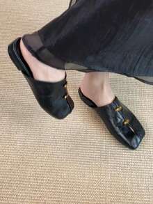 French Square Toe Chunky Heel Pumps Women 2024 New Spring Autumn Versatile Low Vamp Mid Heel Vintage Red Mary Jane Shoes - Black - View 11
