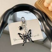1pc Butterfly Keychain Hollow Heart Rhinestone Metal Bag Charm Pendant For Backpack Handbag Purse - Multicolor - View 4
