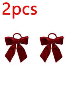 1/2/6pcs Christmas Velvet Bow Napkin Rings, Reusable Burgundy Bow Napkin Holders, Elegant Table Decor Napkin Rings, Suitable For Christmas Holiday Dinner, Wedding Banquet, Family Gathering And Other Table Settings - Red - View 11