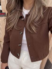 Tween Girl Korean Style Minimalist Elegant Warm Fashion Short Versatile Brown Jacket - Brown - View 2