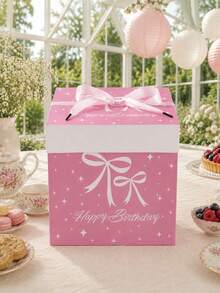 1Pc Pink Bow Knot Birthday Gift Box With Lid & Ribbon, 22*22*22cm Square Party Favor Box For Girls Birthday Gift Wrapping Decor - Ribbon Bow Gift Box With Lid (Includes Ribbon) - View 12