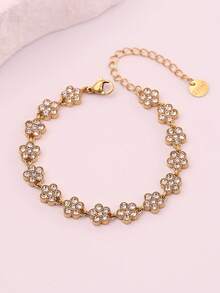 Freegrow 1pc Multicolor Floral Stainless Steel Bracelet Suitable For Women's Daily Wear - Gold - View 16