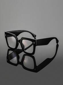 1 Pair Men's Thick Frame Large Square Non-Prescription Glasses, Personalized Bold Minimalist Steady Fashion Eyewear, Suitable For Street Style, Daily Commute, And Gathering With Friends - Clear - View 14