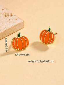 1 Pair Cute Pumpkin Shaped Stud Earrings, Halloween Enamel Exquisite Earrings, Autumn Thanksgiving Party Women Accessories (Without Card) - Style 3 - View 5