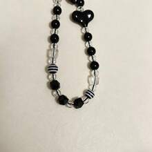 1pc INS Sweet & Cool Style Beaded Phone Lanyard, Black Bow & Heart Beads Wrist Short Phone Chain - Black - View 3