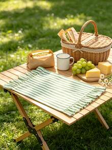 2/6/12pcs Green & White Striped Ruffle Edge Lightweight Napkins, Soft & Breathable For Wiping Tableware And Countertops, Suitable For Afternoon Tea, Western Restaurant, Kitchen, Coffee Shop, Party - Green - View 5