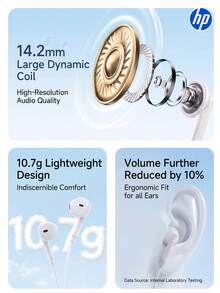 Auriculares con cable semi-intraurales HP DHE-7000A, equipados con interfaces Tipo-C y 3.5mm, sonido estéreo envolvente semi-intraural, baja latencia, con micrófono para cantar/grabar, cómodos para correr - Ver 4