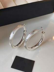 1 Pair Fashionable Personalized Geometric Polka Dot Hoop Earrings Suitable For Women's Daily Commute Wear - Silver - View 6