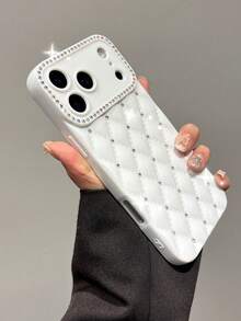White Quilted Diamond Pattern Rhinestone Fashion TPU Phone Case 1pc Glitter Protective Phone Case Compatible With IPhone Waterproof Shockproof Anti-Fall Scratch Resistant Spring Gift Anniversary - White - View 43