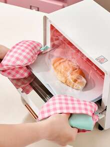 1pc 13x15cm Heat-Resistant Canvas Oven Mitt, Cute Plaid Mini Pot Holder, With Hanging Loop Multi-Function Kitchen Baking Microwave Heat Insulation Pad - View 9