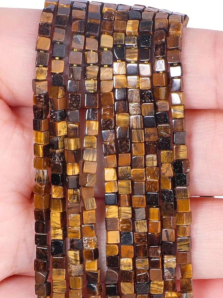 1 Strand Natural Yellow Tiger Eye Stone Beads 4*4mm Square Cube Shape Beads Loose Small Beads For Jewelry Making Diy Beaded Accessory - Multicolor - View 1