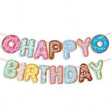 This 28-Piece Party Decoration Set Features A Donut Theme And Includes 15 Pennants, 12 Small Props, And 1 Large Prop. It Is Perfect For Decorating And Serving As A Photo Backdrop For A Dessert-Themed Birthday Party. - A - View 5