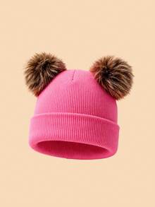 1PC Kids Solid Color Double Pom Pom Basic Cuffed Knit Hat, Multiple Color Options For Fashion Matching, Soft And Elastic Suitable For Autumn/Winter Multiple Occasions, Fits Both Boys And Girls - Multicolor - View 15