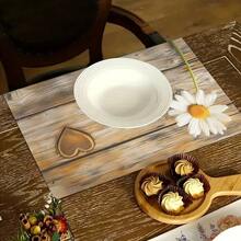1/4/6pcs Autumn Series Daisy Heart Wood Grain Pattern Printed Placemats, Heat-Resistant Table Mat For Home Kitchen/Dining Table Protection, Kitchen Table Party Scene Decoration - Multicolor - View 11