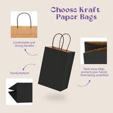 10/25/40pc Black Gift Bags With Sturdy Handles, Reusable Small To Medium Paper Shopping Bags, Suitable For Retail, Birthday Parties, Halloween, Christmas, Handmade Crafts And Gift Wrapping - View 10