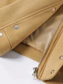 Vintage Versatile Colorblock Lapel High-End Short Suede Jacket, Slimming Casual Travel Daily Elegant Autumn/Winter - Khaki - View 5