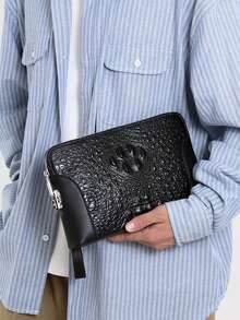 gorchis New Men's Crocodile Embossed Large Capacity Business Clutch Bag With Password Lock Anti-Theft PU Leather Handbag - Black - View 7