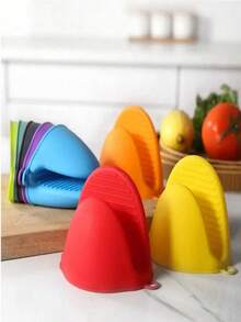 2pcs/Set Sarung Tangan Silikon Tahan Panas dan Klip Isolasi Panas Anti-Selip, Cocok untuk Memanggang, Oven, Microwave - MultiWarna - View 4