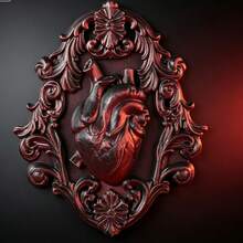 Dark Gothic Heart Relief Wall Hanging, Vintage Baroque Carved Frame Niche Art Wall Decor Ornament - 2869 - View 9