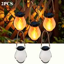 POSE UP 2/4PCS Solar Lantern Lights, IP44 Waterproof Rustic Glass Jar Hanging Lamps With Rope Handle, Flickering Flame LED Solar Garden Lights For Pathway, Camping, Backyard, Patio, Garden Decor, Holiday Seasonal & Outdoor Party Decoration - Glass Flame Jar - View 12