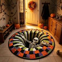 1pcs Halloween Skeleton Abyss 3D Optical Illusion Round Rug, Quilted Color Block Non Slip Washable Circular Mat, Halloween Indoor Outdoor Home Decor Carpet - Multicolor - View 7