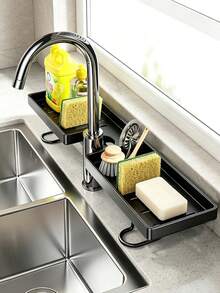 1pc Bathroom Sink Storage Rack, Washbasin Organizer Shelf, U-Shaped Design For Faucet, Thickened Material, Strong Load-Bearing Capacity, Modern Luxury Style, Hollow Design To Prevent Water Accumulation, Suitable For Kitchen And Bathroom Sinks - Black - View 2