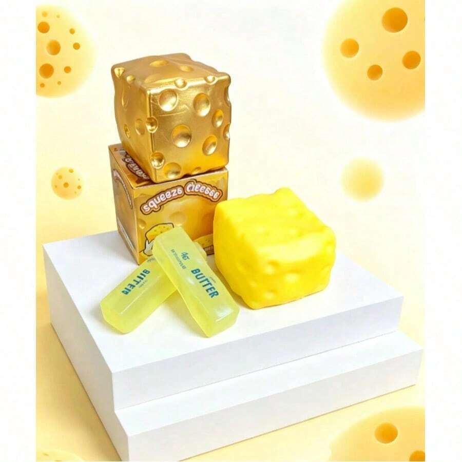 起司奶油慢回彈捏捏樂玩具，仿真食物紓壓玩具，緩慢回彈擠壓玩具，減壓玩具，桌面裝飾，幼兒感官玩具