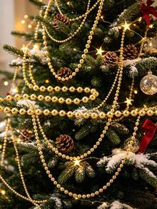 24/5m Christmas Bead Garland, Shiny Metallic Bead Chain String, Xmas Tree Hanging Decor, Bead String Ornament, Suitable For Fireplace Mantel, Wreath, Wedding Table And Indoor Holiday Party Christmas Tree Decoration - Multiple Styles - View 1