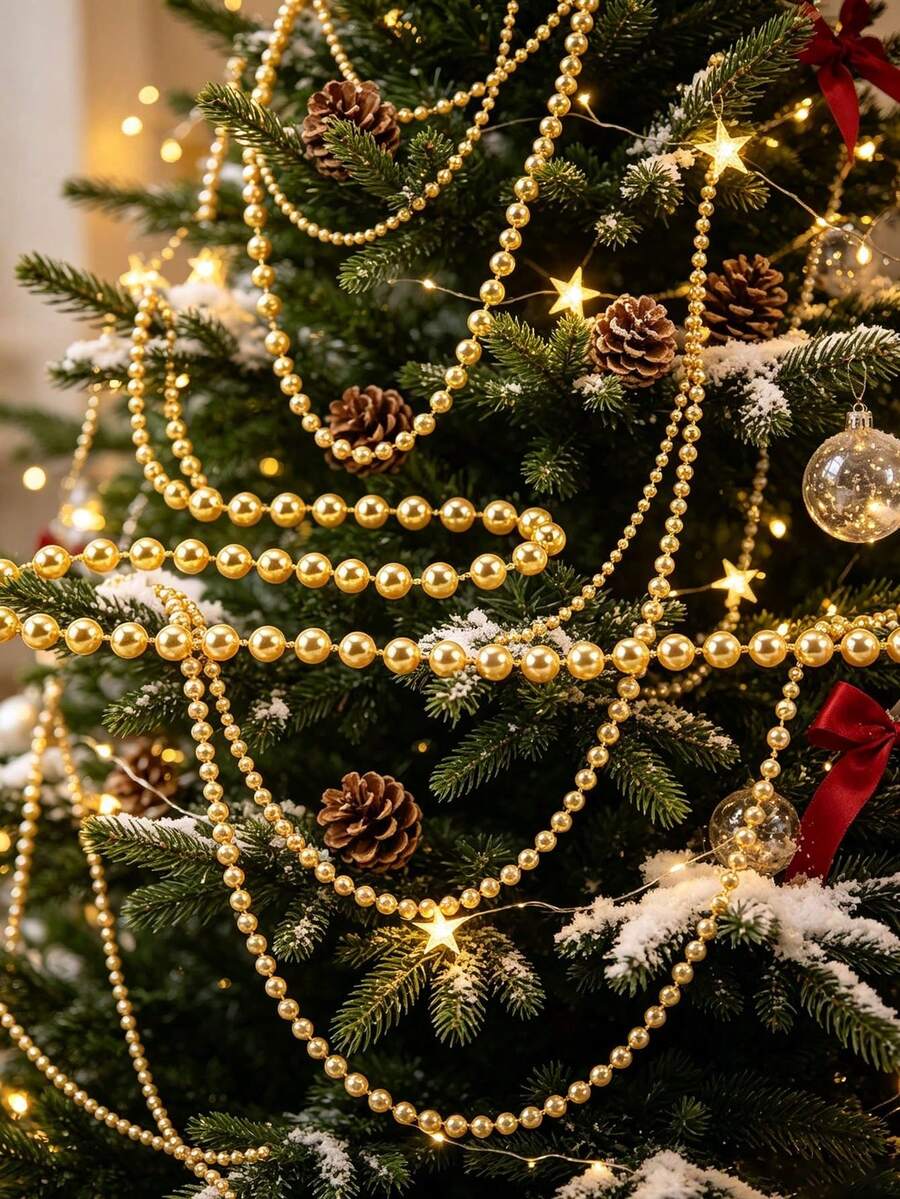 24/5m Christmas Bead Garland, Shiny Metallic Bead Chain String, Xmas Tree Hanging Decor, Bead String Ornament, Suitable For Fireplace Mantel, Wreath, Wedding Table And Indoor Holiday Party Christmas Tree Decoration - Multiple Styles - View 1