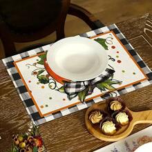 1/4/6pcs Autumn Series Black & White Plaid Bow & Pumpkin Pattern Printed Placemats, Heat Resistant Table Mat For Home Kitchen, Table Protection, Kitchen Dining Table, Party Decor - Multicolor - View 12