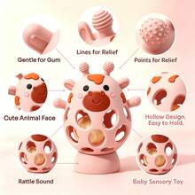 2pcs/Set Silicone Giraffe Rattle Toy Set, Sand Shaker Rattle + Hollow Ball Rattle, Easy To Grip And Clean, Toy Set Loved By Both Baby Boys And Girls, Newborn Gift, Christmas And Halloween Gift - Multicolor - View 4