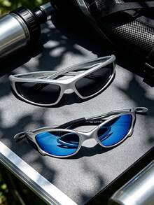 2 Pairs Men's Silver Solid Frame Gray Lens And Blue Reflective Mirror Lens Shatterproof Impact-Resistant Wrap-Around Millennium Style Sports Sunglasses Suitable For Cycling Hiking Summer - 5955D+1209 Silver Grey - View 6