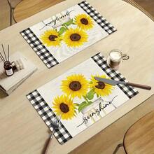 1/4/6pcs Autumn Series Black & White Plaid Border Glass Jar Sunflower Pattern Printed Placemats, Heat Resistant Table Protector For Home Kitchen, Dining Table, Party Decor - Multicolor - View 10