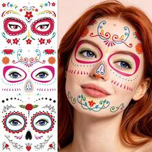 3 Sheets Day Of The Dead Temporary Tattoos, La Catrina Skull Waterproof Face Body Stickers For Halloween Party Makeup - Multicolor - View 6