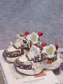 Sepatu Olahraga Anak Perempuan Motif Bunga Manis, Sepatu Sneakers Tebal Ringan dengan Perekat Velcro. - Merah - View 5