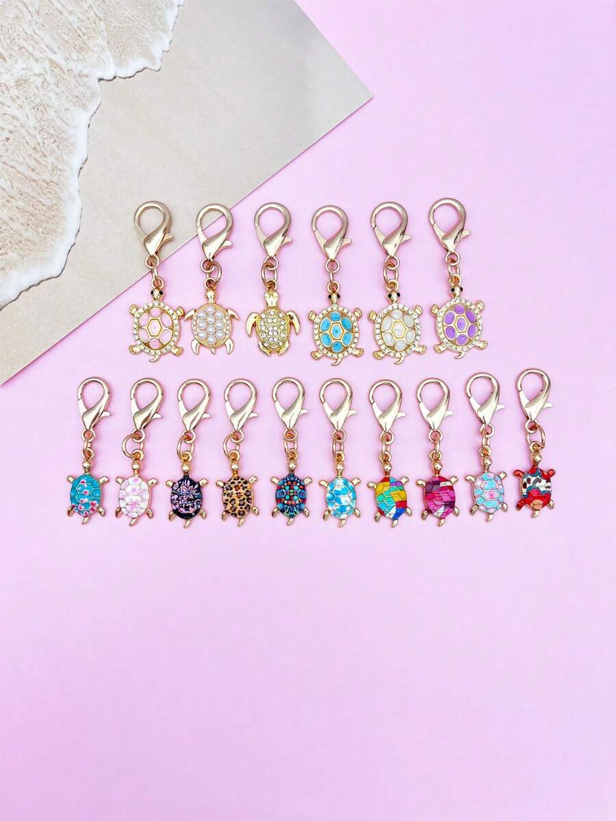 Fashion Mini Set Rhinestone Turtle Keychain Bag Accessory, Premium Turtle Bag Charm, Keychain Pendant, Exquisite Small Shoulder Bag Charm, Phone Charm Car Key Chain And Backpack Charm, School Graduation Gift - Multicolor - View 1