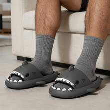 Wuxi lateness time co., ltd Shark Home Slippers Adult Couple Slides Funny Non-Slip Cartoon Slippers Men Outdoor Wear - Distant Mountain Gray - View 2